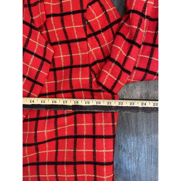 Courtenay Vintage Plaid Red Black Single-Button Blazer w/Shoulder Pads Size 14 - Picture 10 of 12